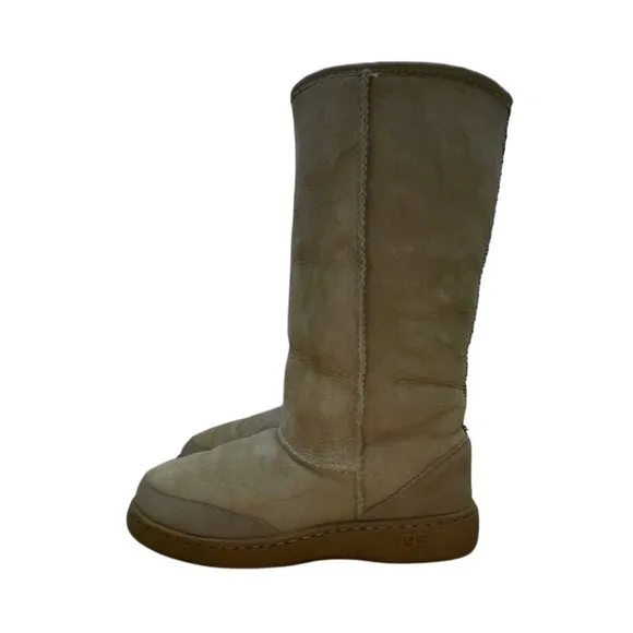 Vintage Ugg Unisex Sand Sheepskin Beige Fur Lining Tall Winter Boots  Size 9W 8M