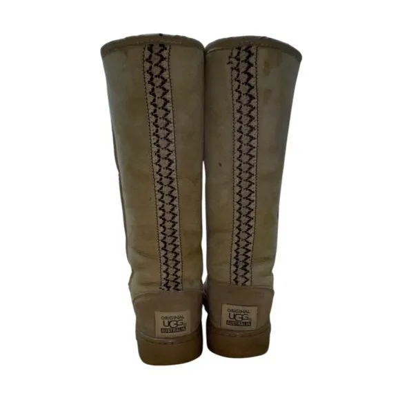 Vintage Ugg Unisex Sand Sheepskin Beige Fur Lining Tall Winter Boots  Size 9W 8M