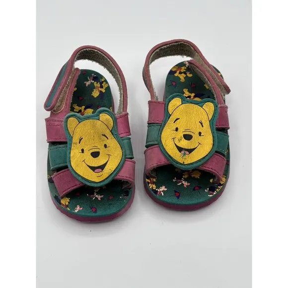 Vintage Winnie The Pooh Shoes Sandals Size 5C Disney 90s Y2K Pink Teal