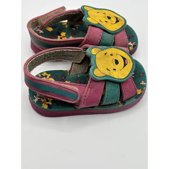 Vintage Winnie The Pooh Shoes Sandals Size 5C Disney 90s Y2K Pink Teal