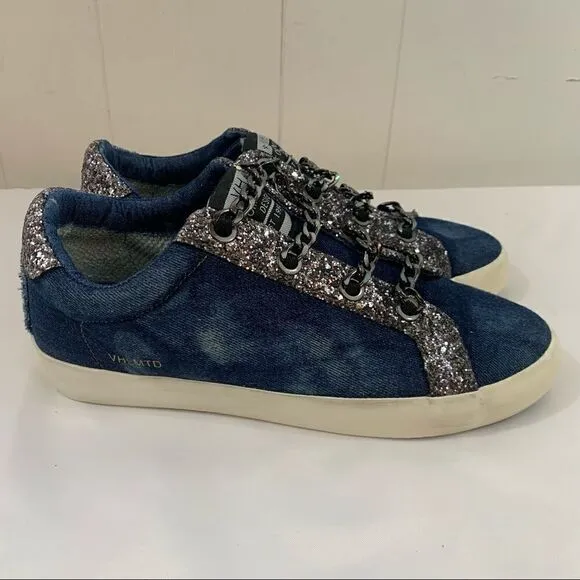 Vintage Havana Yves Washed Denim neakers Slip On Sparkle Sneakers Chain Size 8