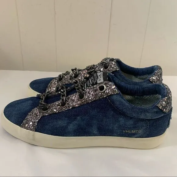 Vintage Havana Yves Washed Denim neakers Slip On Sparkle Sneakers Chain Size 8