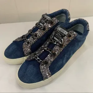 Vintage Havana Yves Washed Denim neakers Slip On Sparkle Sneakers Chain Size 8