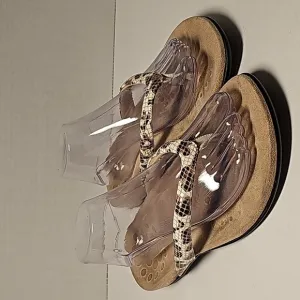 Vionic Dillon Sandals Flip-flops Thongs White Leopard Animal Print Orthotic 10