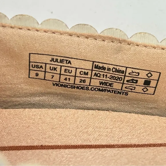VIONIC Julieta Casual Comfort Ballet Flats Cream Embossed Leather Size 9