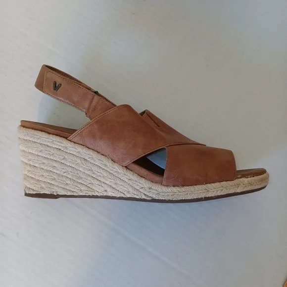 Vionic Zamar Brown &amp; Cream Wedge Sandals Slingback Shoes US Size 11