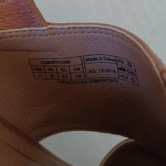 Vionic Zamar Brown &amp; Cream Wedge Sandals Slingback Shoes US Size 11