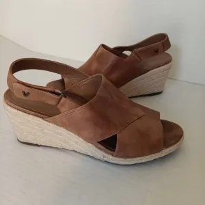 Vionic Zamar Brown &amp; Cream Wedge Sandals Slingback Shoes US Size 11