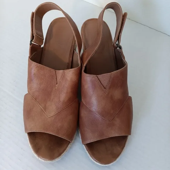 Vionic Zamar Brown &amp; Cream Wedge Sandals Slingback Shoes US Size 11