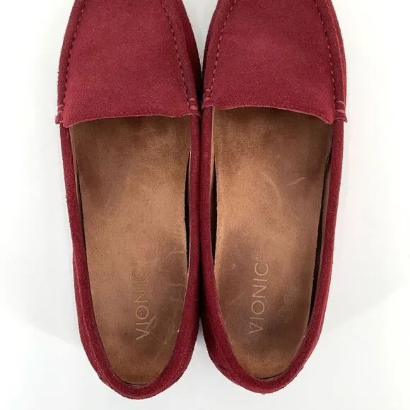 Vionic Debbie Suede Leather Slip On Moccasin Loafer Shoes Maroon Women 9 Wide