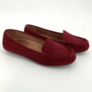 Vionic Debbie Suede Leather Slip On Moccasin Loafer Shoes Maroon Women 9 Wide