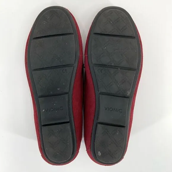 Vionic Debbie Suede Leather Slip On Moccasin Loafer Shoes Maroon Women 9 Wide
