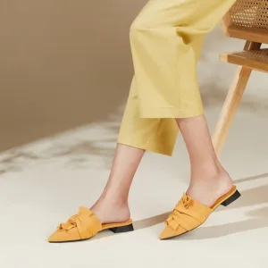 Vivaia Mules Knit Pointed Bow Slip On Loafers Flats Yellow Shoes EU/41.5 US/10