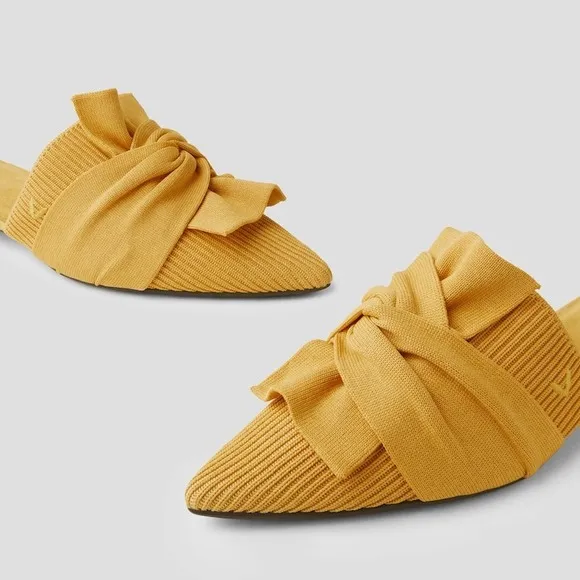 Vivaia Mules Knit Pointed Bow Slip On Loafers Flats Yellow Shoes EU/41.5 US/10