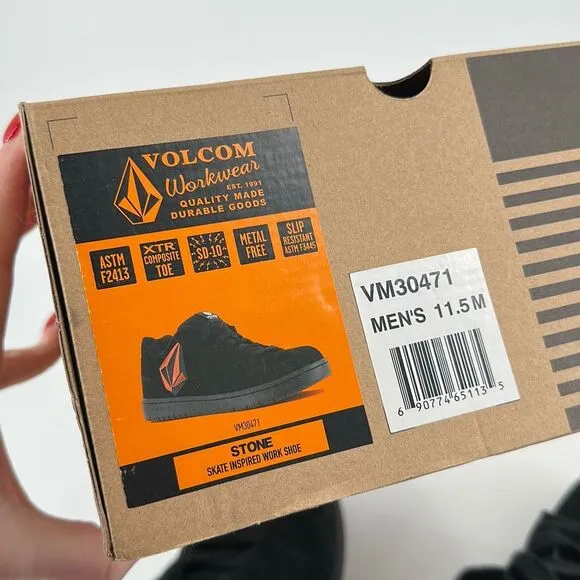 Volcom Stone Mens Skate Inspired Composite Toe Work Shoes Black Red Size 11.5M