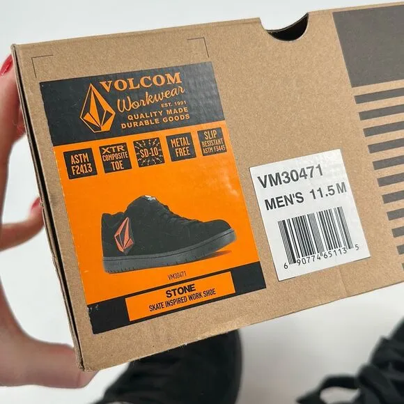 Volcom Stone Mens Skate Inspired Composite Toe Work Shoes Black Red Size 11.5M