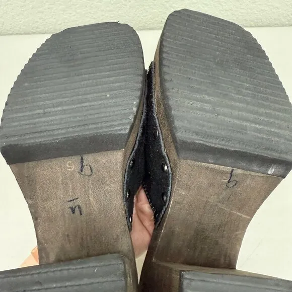 VTG Candies Wood Platform Y2K Black Suede Stud Clog Slide Sandals Shoes Womens 9