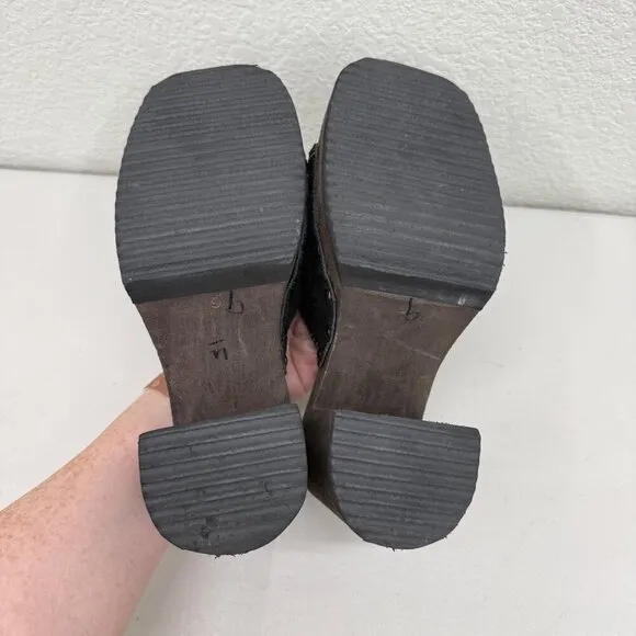 VTG Candies Wood Platform Y2K Black Suede Stud Clog Slide Sandals Shoes Womens 9