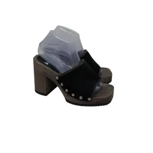 VTG Candies Wood Platform Y2K Black Suede Stud Clog Slide Sandals Shoes Womens 9
