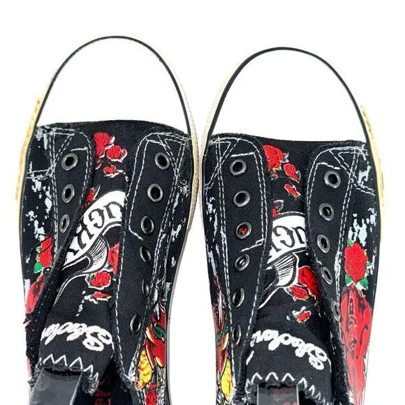 Vtg Rare Original Skechers Cali Lucky Skull Roses Slip On Sneakers 37355 Women 7