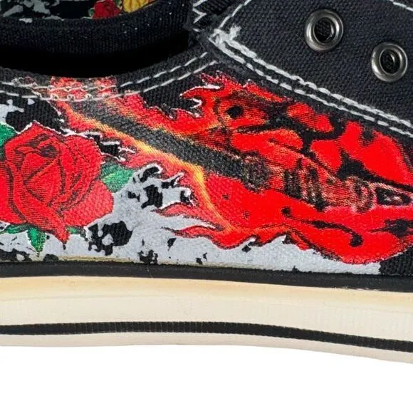 Vtg Rare Original Skechers Cali Lucky Skull Roses Slip On Sneakers 37355 Women 7