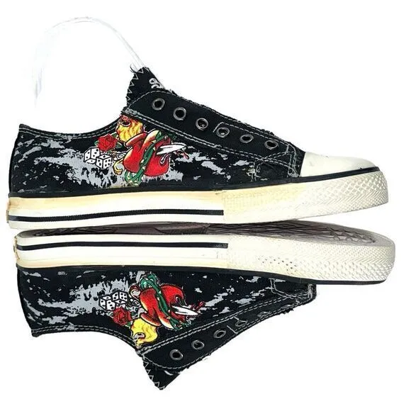 Vtg Rare Original Skechers Cali Lucky Skull Roses Slip On Sneakers 37355 Women 7