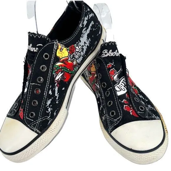 Vtg Rare Original Skechers Cali Lucky Skull Roses Slip On Sneakers 37355 Women 7