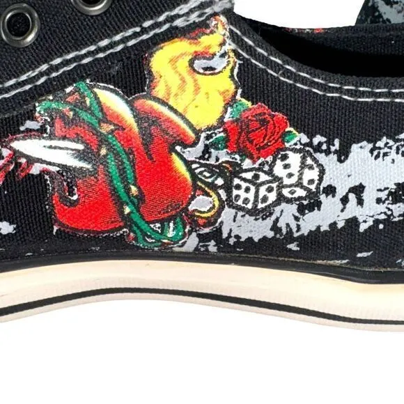 Vtg Rare Original Skechers Cali Lucky Skull Roses Slip On Sneakers 37355 Women 7