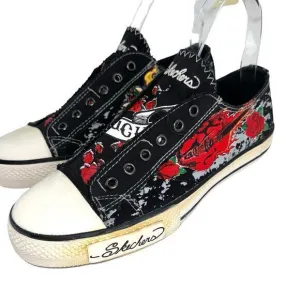 Vtg Rare Original Skechers Cali Lucky Skull Roses Slip On Sneakers 37355 Women 7