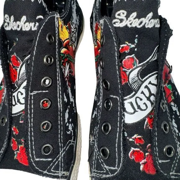 Vtg Rare Original Skechers Cali Lucky Skull Roses Slip On Sneakers 37355 Women 7