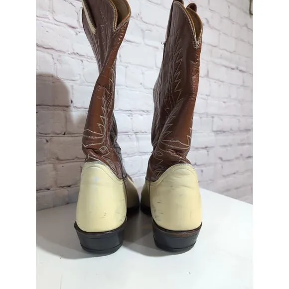 VTG Tony Lama 6216 Gold Label Lizard Wingtip Western Cowboy Boots Mens Sz 7.5 M