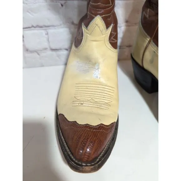 VTG Tony Lama 6216 Gold Label Lizard Wingtip Western Cowboy Boots Mens Sz 7.5 M