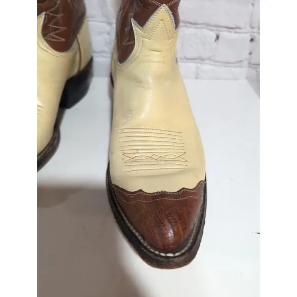 VTG Tony Lama 6216 Gold Label Lizard Wingtip Western Cowboy Boots Mens Sz 7.5 M