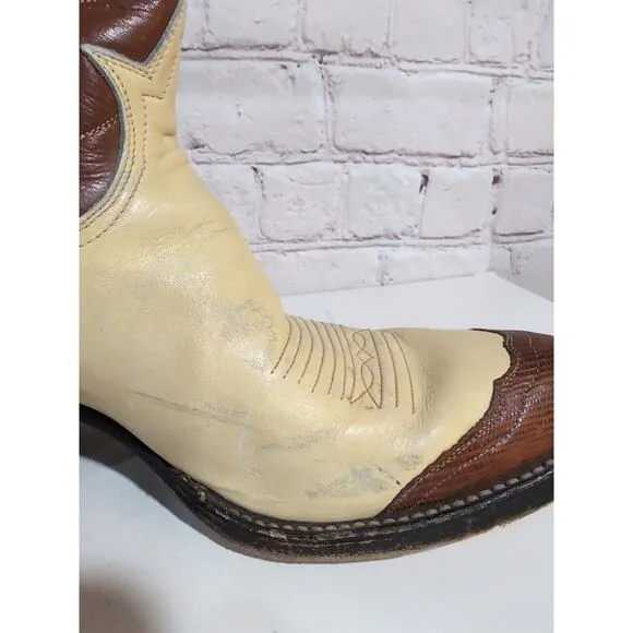VTG Tony Lama 6216 Gold Label Lizard Wingtip Western Cowboy Boots Mens Sz 7.5 M