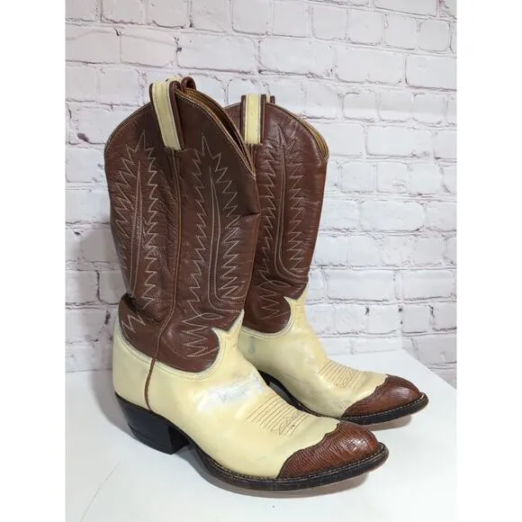 VTG Tony Lama 6216 Gold Label Lizard Wingtip Western Cowboy Boots Mens Sz 7.5 M
