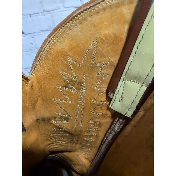 VTG Tony Lama 6216 Gold Label Lizard Wingtip Western Cowboy Boots Mens Sz 7.5 M