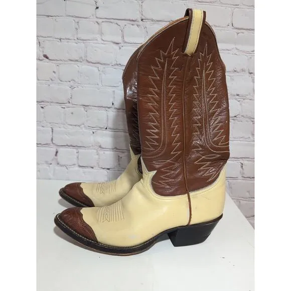 VTG Tony Lama 6216 Gold Label Lizard Wingtip Western Cowboy Boots Mens Sz 7.5 M