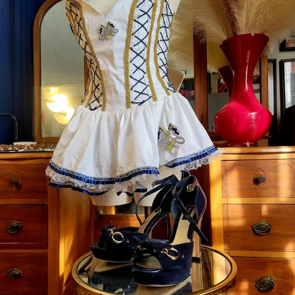 White and Blue Corset Dress with Embroidery