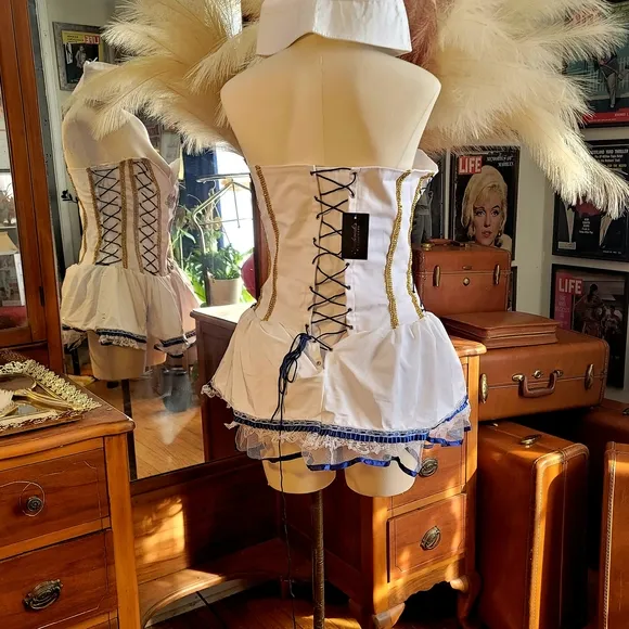 White and Blue Corset Dress with Embroidery