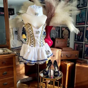 White and Blue Corset Dress with Embroidery