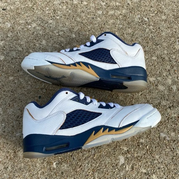 White and Navy Sneakers with Gold Accents Size 5.5 Air Jordan