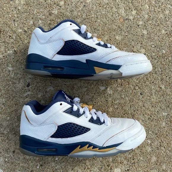 White and Navy Sneakers with Gold Accents Size 5.5 Air Jordan