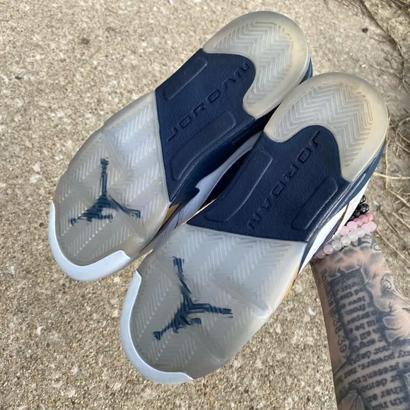 White and Navy Sneakers with Gold Accents Size 5.5 Air Jordan