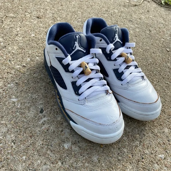 White and Navy Sneakers with Gold Accents Size 5.5 Air Jordan