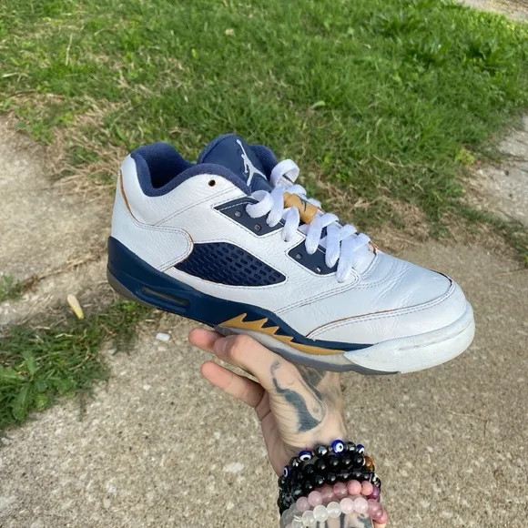 White and Navy Sneakers with Gold Accents Size 5.5 Air Jordan