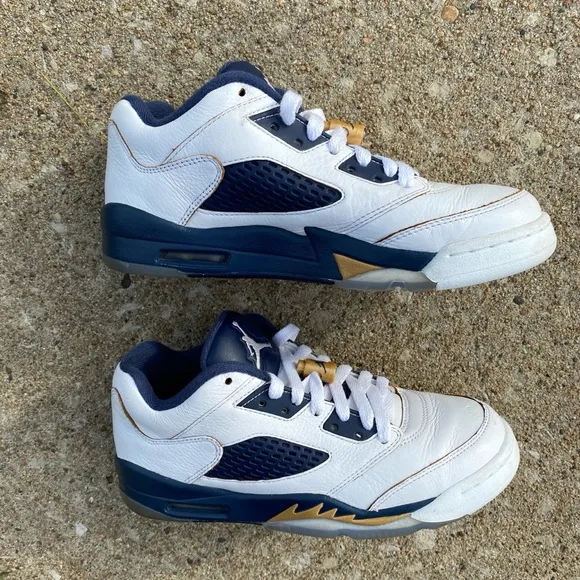 White and Navy Sneakers with Gold Accents Size 5.5 Air Jordan