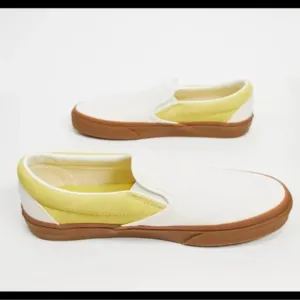 White and Yellow Slip-On Sneakers