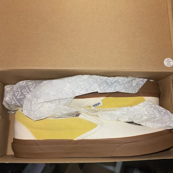 White and Yellow Slip-On Sneakers