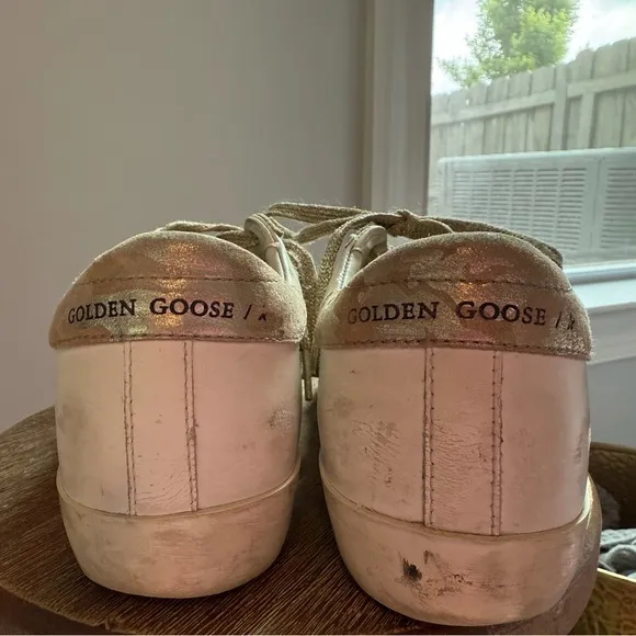 White Golden Goose Sneakers with Gold Glitter Star