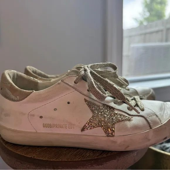 White Golden Goose Sneakers with Gold Glitter Star
